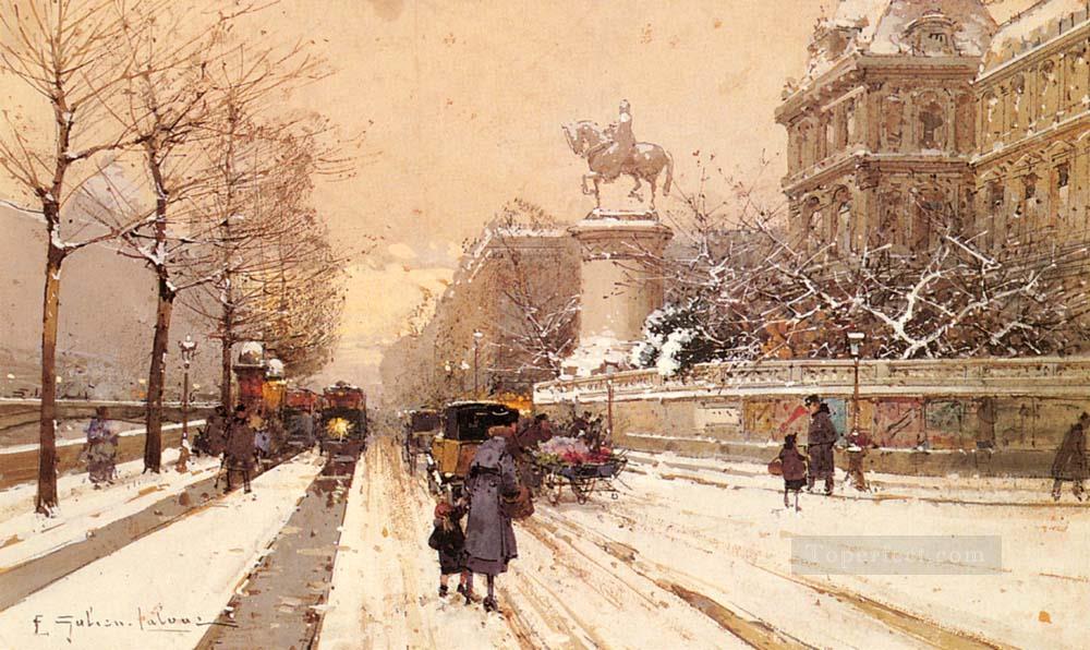 Paris In Winter Parisian gouache Eugene Galien Laloue Oil Paintings